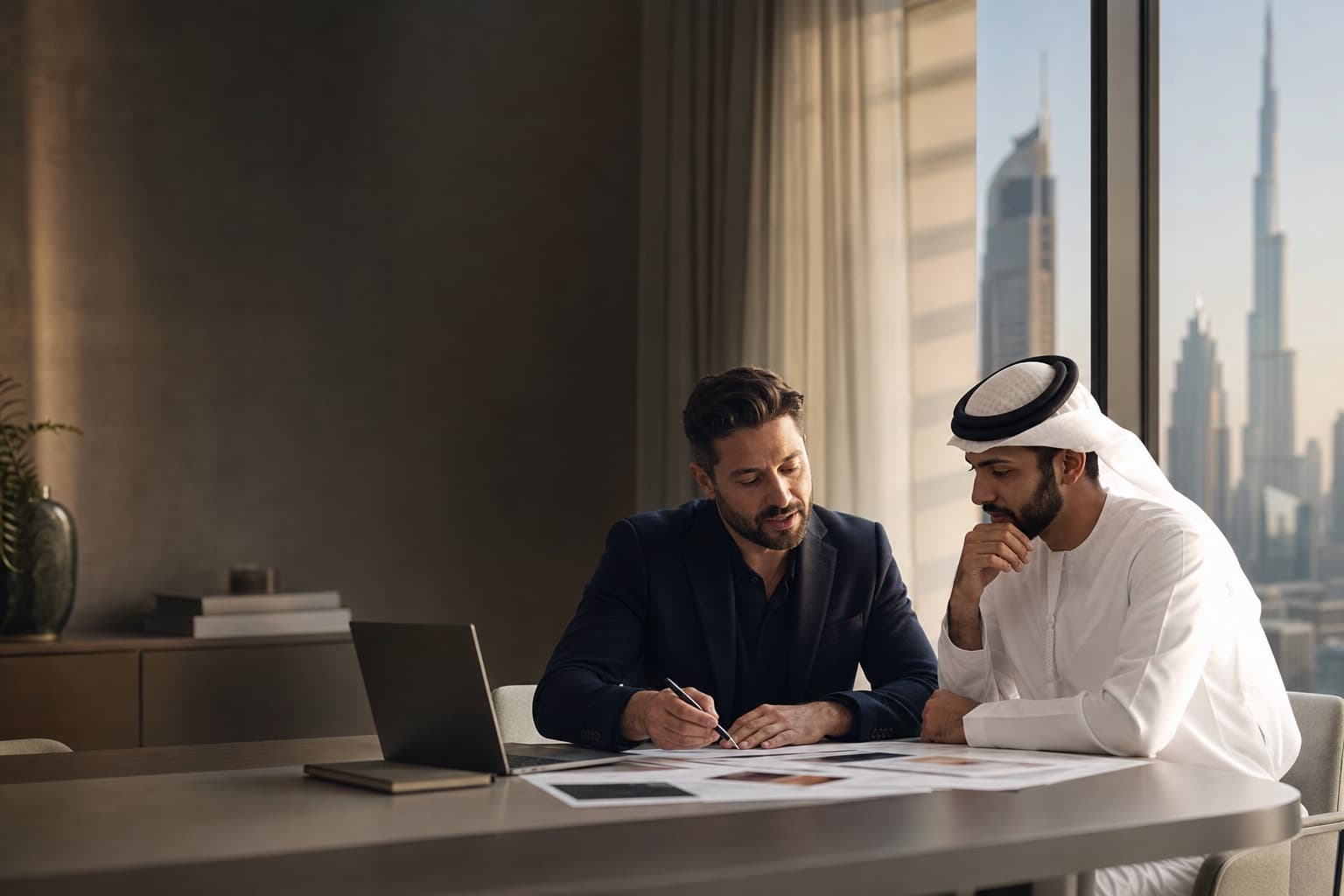 Agency consultant and Dubai business owner discussing a digital marketing plan