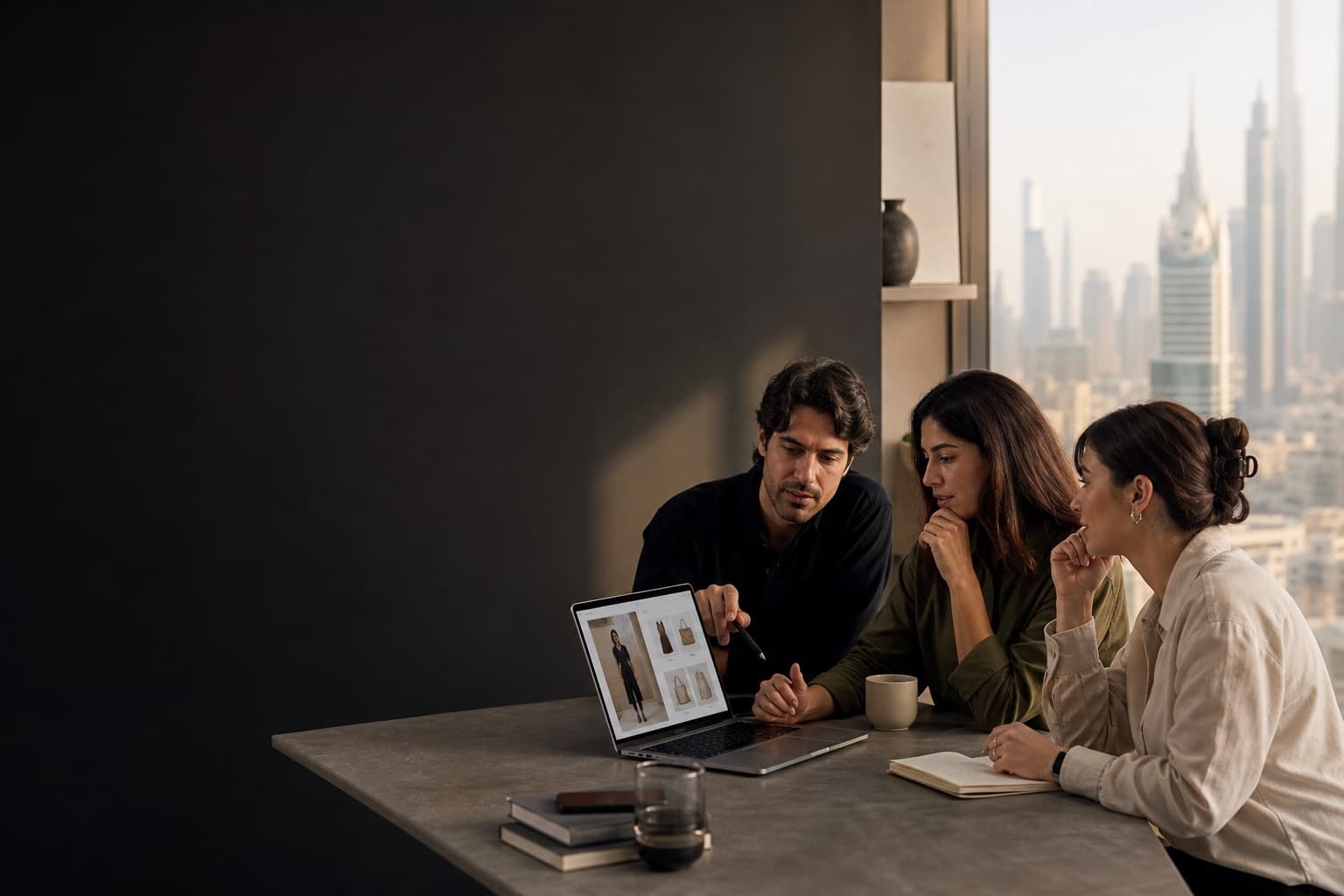 E-commerce team planning a store build with product packaging in Dubai