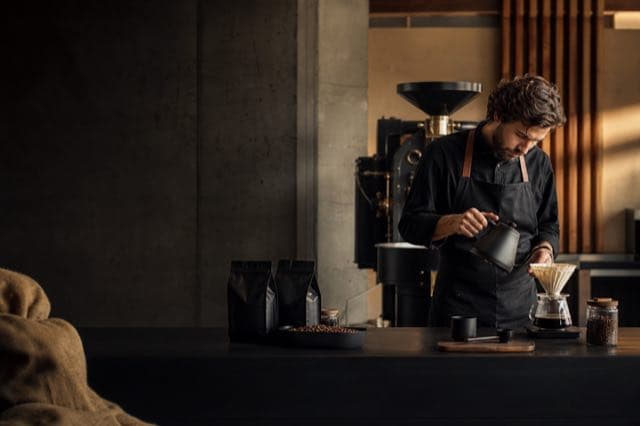 Specialty coffee preparation in a modern roastery for the Crack Roastery case study